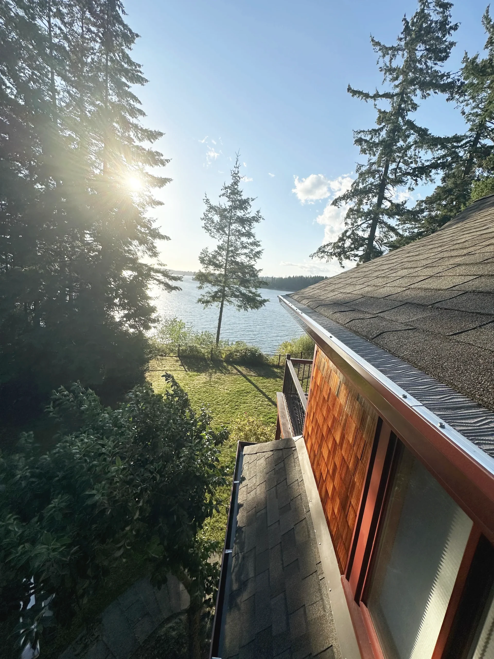 Sunset at new gutter filter installation at house in Seattle, WA